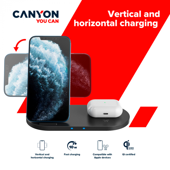 CANYON wireless charger WS-202 10W 2in1 Black [5]