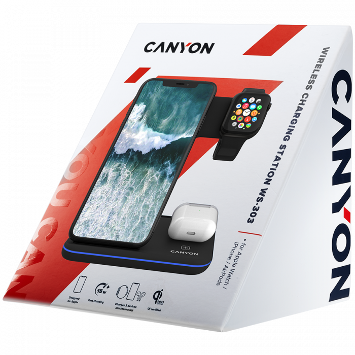 CANYON wireless charger WS-303 15W 3in1 Black [6]