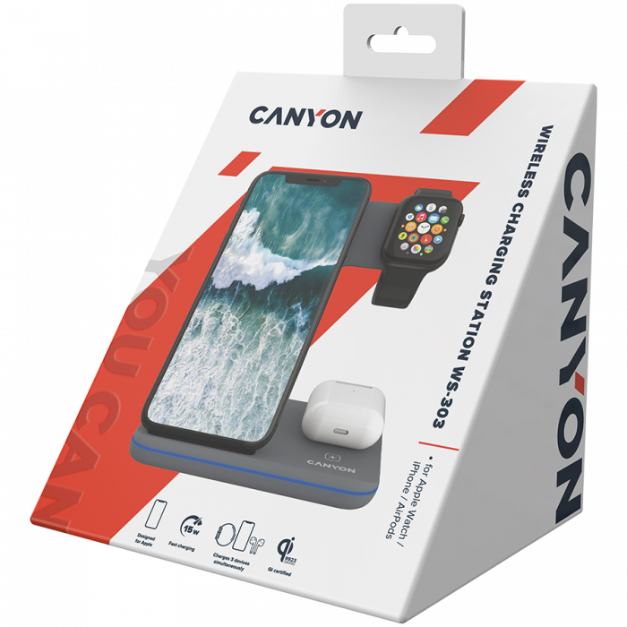 CANYON wireless charger WS-303 15W 3in1 Gray [7]