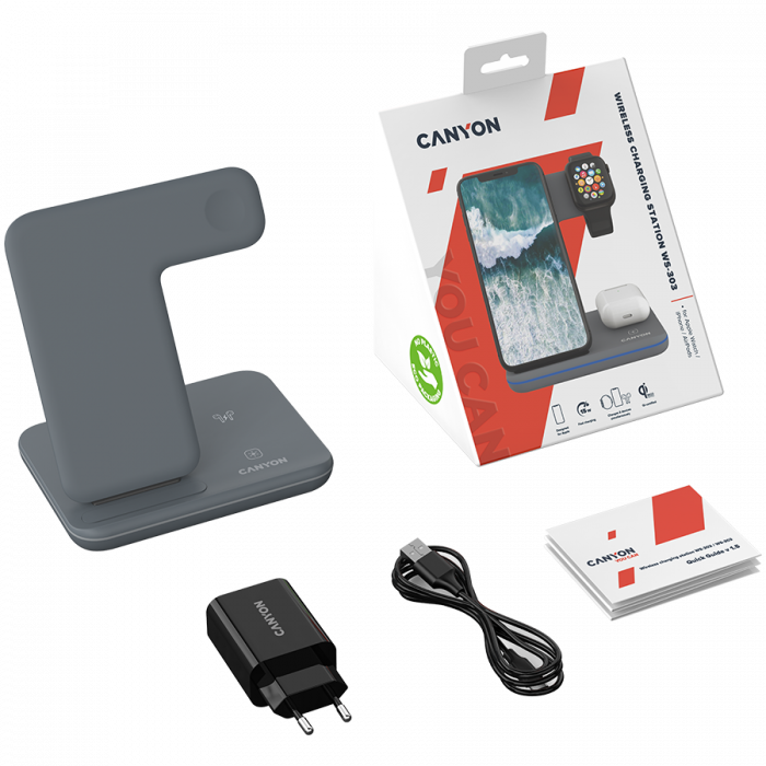 CANYON wireless charger WS-303 15W 3in1 Gray [8]