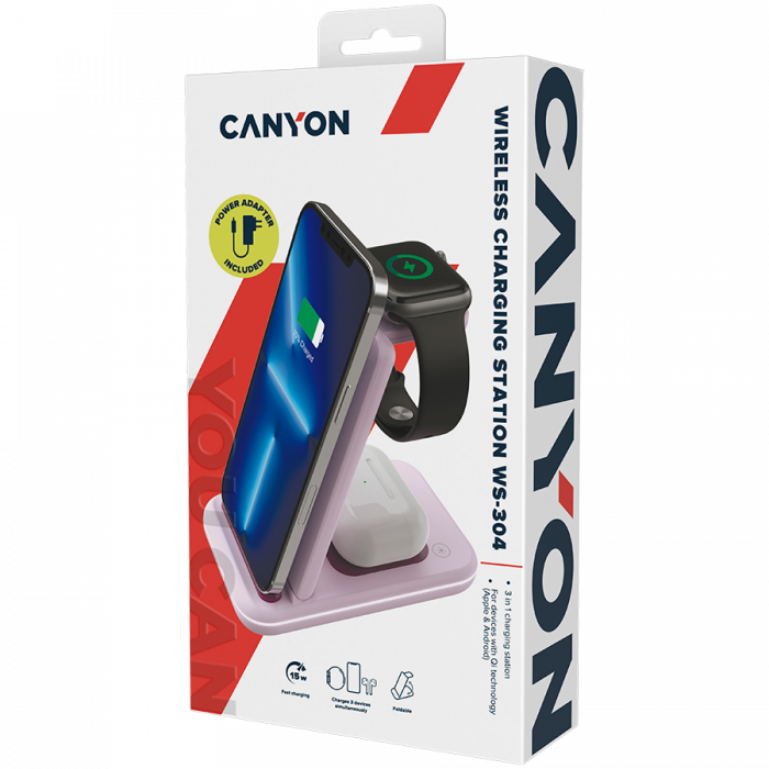 CANYON wireless charger WS-304 15W 3in1 Iced Pink [9]