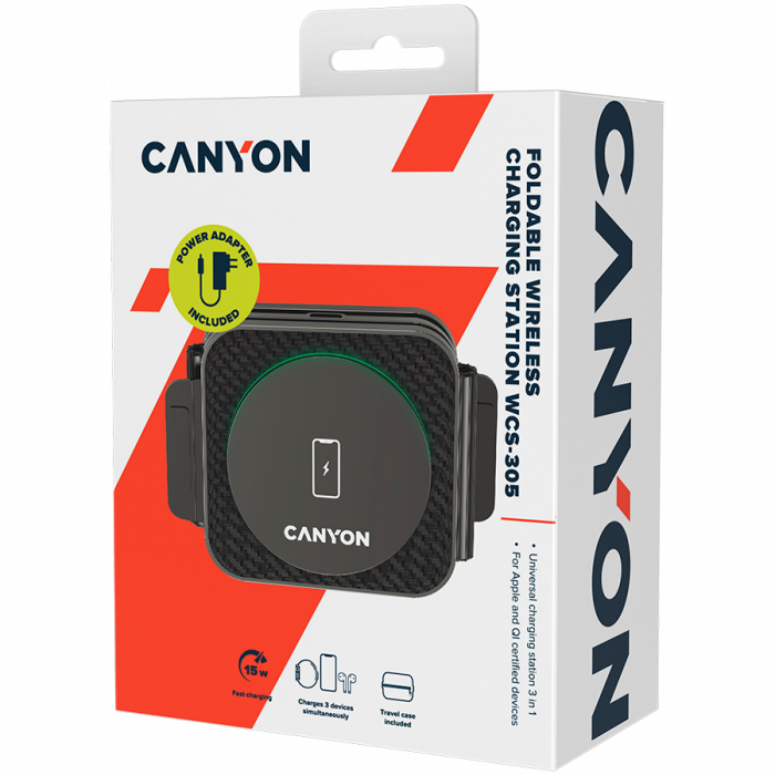 CANYON wireless charger WS-305 15W 3in1 Foldable Black [9]