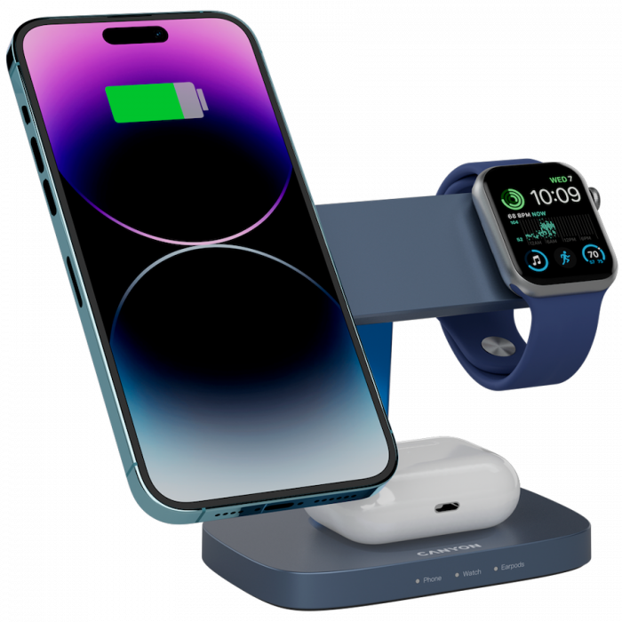 CANYON Wireless Charging Station Hexagon 310 3in1 DarkGrey/Blue [7]