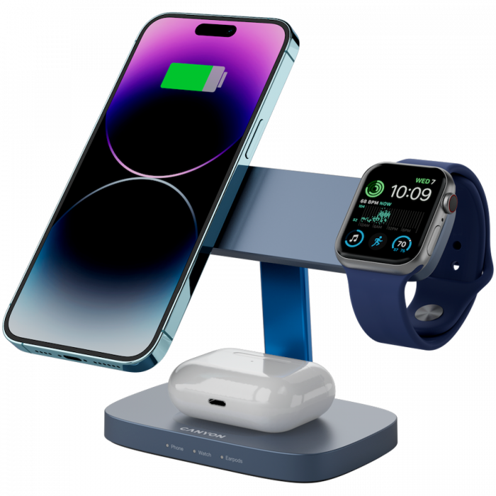CANYON Wireless Charging Station Hexagon 310 3in1 DarkGrey/Blue [6]