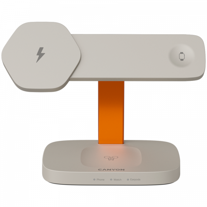 CANYON Wireless Charging Station Hexagon 310 3in1 LightGrey/Orange [1]