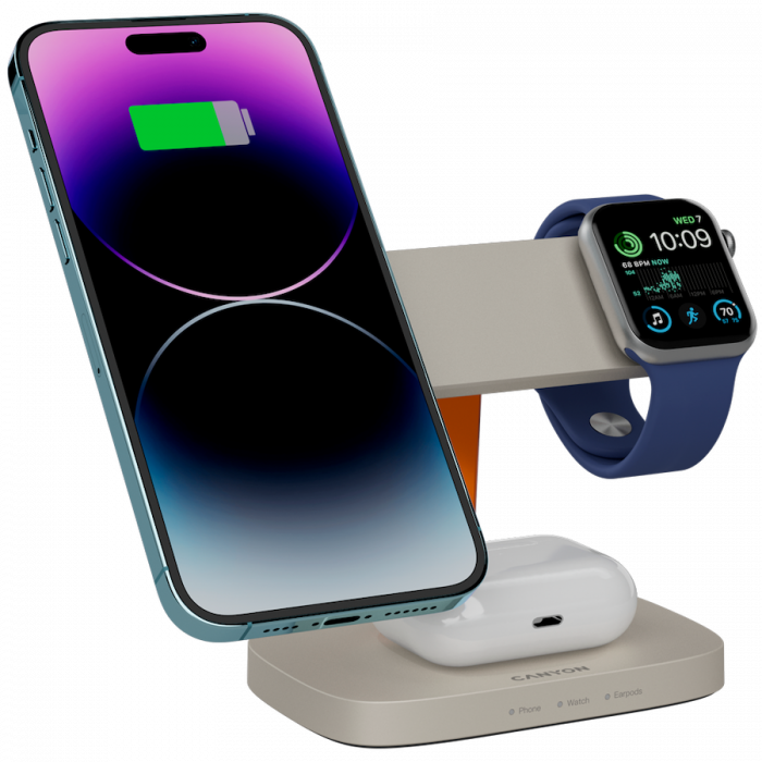 CANYON Wireless Charging Station Hexagon 310 3in1 LightGrey/Orange [7]