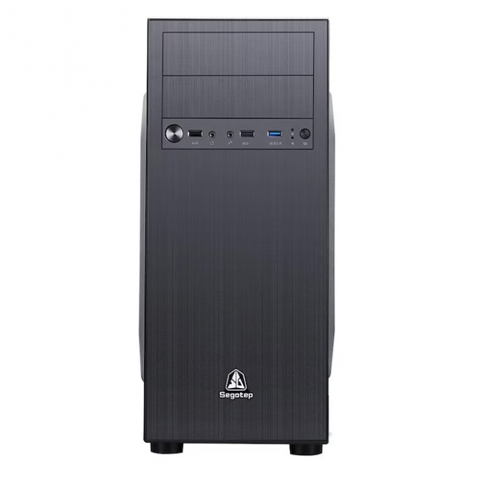 Carcasa Segotep BS Plus neagra, SPCC Steel (0.7mm) ATX Mid Tower, fara sursa (tip ATX, montata sus), interior vopsit negru, 2x 5.25” (extern), 2x3.5” (intern), 3x2.5” (intern), fata – 1x 120mm fans (o [2]