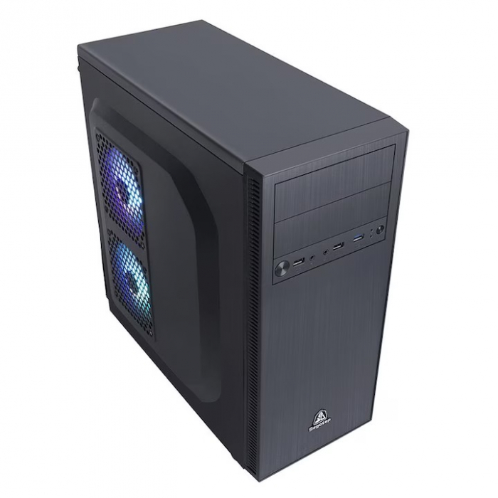 Carcasa Segotep BS Plus neagra, SPCC Steel (0.7mm) ATX Mid Tower, fara sursa (tip ATX, montata sus), interior vopsit negru, 2x 5.25” (extern), 2x3.5” (intern), 3x2.5” (intern), fata – 1x 120mm fans (o [5]