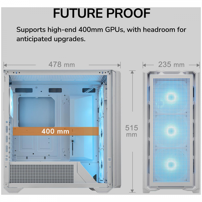 COUGAR | MX600 White | PC Case | Mid Tower / Mesh Front Panel / 3 x 140mm + 1 x 120mm Fans / Transparent Left Panel [21]