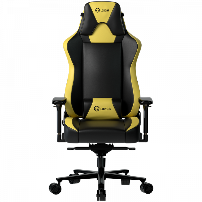 LORGAR Base 311, Gaming chair, PU eco-leather, 1.8 mm metal frame, multiblock mechanism, 4D armrests, 5 Star aluminium base, Class-4 gas lift, 75mm PU casters, Black + yellow [1]