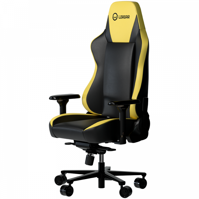 LORGAR Base 311, Gaming chair, PU eco-leather, 1.8 mm metal frame, multiblock mechanism, 4D armrests, 5 Star aluminium base, Class-4 gas lift, 75mm PU casters, Black + yellow [2]