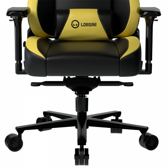 LORGAR Base 311, Gaming chair, PU eco-leather, 1.8 mm metal frame, multiblock mechanism, 4D armrests, 5 Star aluminium base, Class-4 gas lift, 75mm PU casters, Black + yellow [6]