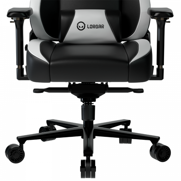 LORGAR Base 311, Gaming chair, PU eco-leather, 1.8 mm metal frame, multiblock mechanism, 4D armrests, 5 Star aluminium base, Class-4 gas lift, 75mm PU casters, Black + white [6]