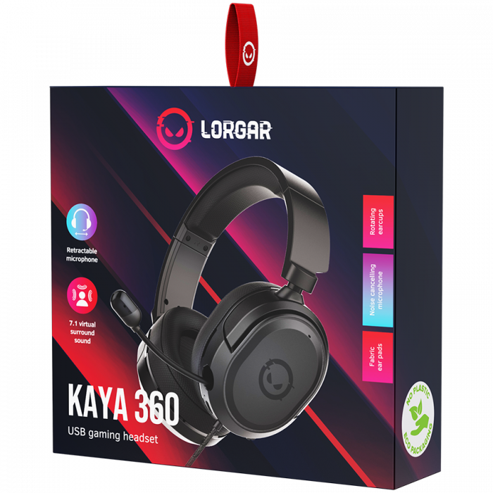 LORGAR Kaya 360, USB Gaming headset with microphone, CM108B, Plug&Play, USB-A connection cable 2m, fabric ear pads, size: 192*184.7*88mm, 0.314kg, black [6]