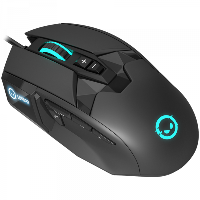 LORGAR Stricter 579, gaming mouse, 9 programmable buttons, Pixart PMW3336 sensor, DPI up to 12 000, 50 million clicks buttons lifespan, 2 switches, built-in display, 1.8m USB soft silicone cable, Matt [2]