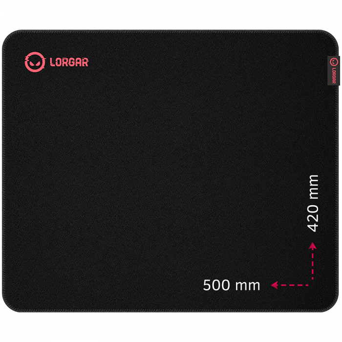 Lorgar Main 325, Gaming mouse pad, Precise control surface, Red anti-slip rubber base, size: 500mm x 420mm x 3mm, weight 0.4kg [1]