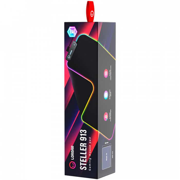 Lorgar Steller 913, Gaming mouse pad, High-speed surface, anti-slip rubber base, RGB backlight, USB connection, Lorgar WP Gameware support, size: 360mm x 300mm x 3mm, weight 0.250kg [6]