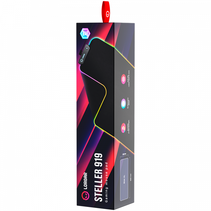 Lorgar Steller 919, Gaming mouse pad, High-speed surface, anti-slip rubber base, RGB backlight, USB connection, Lorgar WP Gameware support, size: 900mm x 360mm x 3mm, weight 0.635kg [6]