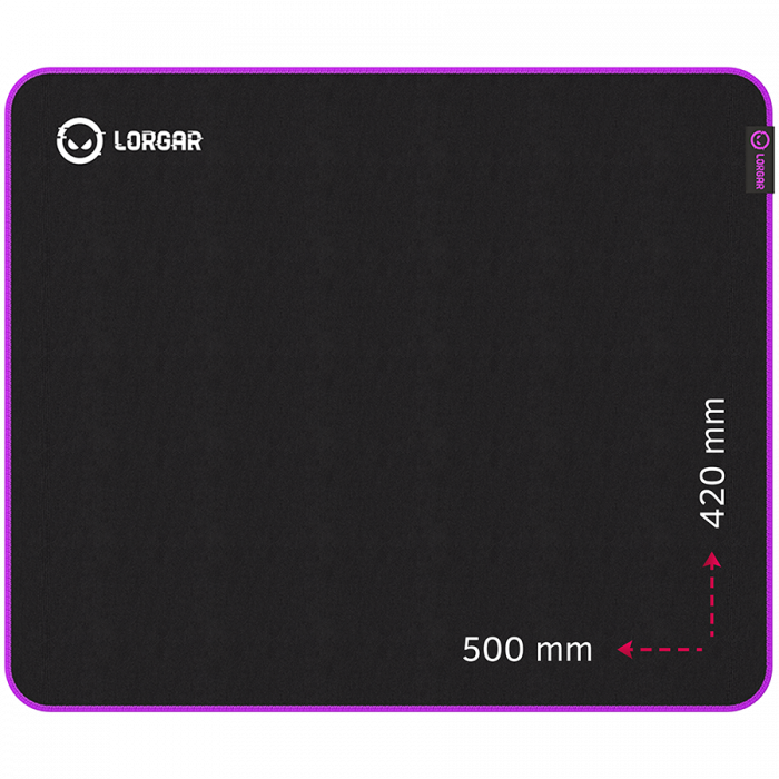 Lorgar Main 315, Gaming mouse pad, High-speed surface, Purple anti-slip rubber base, size: 500mm x 420mm x 3mm, weight 0.39kg [1]