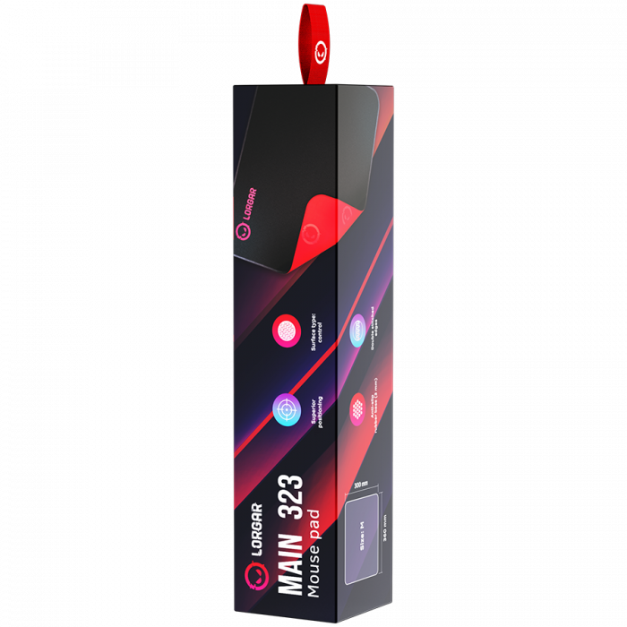 Lorgar Main 323, Gaming mouse pad, Precise control surface, Red anti-slip rubber base, size: 360mm x 300mm x 3mm, weight 0.21kg [8]