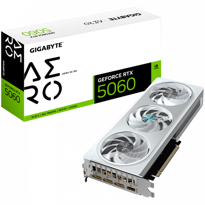GIGABYTE Video Card NVIDIA GeForce RTX 5060 AERO OC 8G (8GB GDDR7/128bit, PCI-E 5.0, 1x 8Pin Power connector, Recommended PSU 450W, 3xDP, 1x HDMI, Retail) [1]