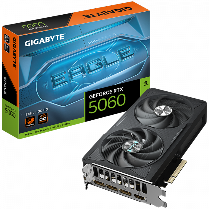 GIGABYTE Video Card NVIDIA GeForce RTX 5060 EAGLE OC 8G (8GB GDDR7/128bit, PCI-E 5.0, 1x 8Pin Power connector, Recommended PSU 450W, 3xDP, 1x HDMI, Retail) [1]