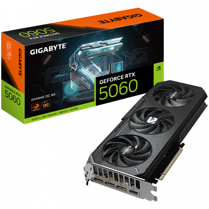 GIGABYTE Video Card NVIDIA GeForce RTX 5060 GAMING OC 8G (8GB GDDR7/128bit, PCI-E 5.0, 1x 8Pin Power connector, Recommended PSU 450W, 3xDP, 1x HDMI, Retail) [1]