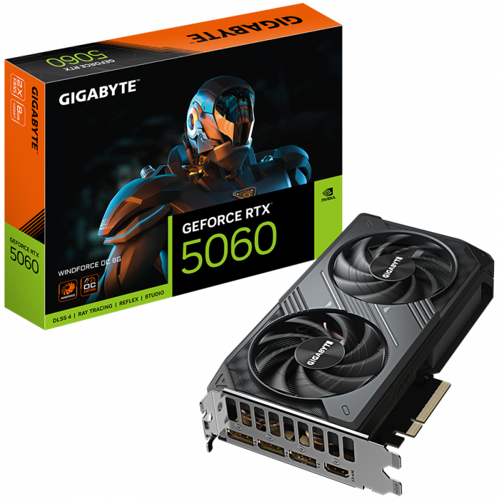 GIGABYTE Video Card NVIDIA GeForce RTX 5060 WINDFORCE OC 8G (8GB GDDR7/128bit, PCI-E 5.0, 1x 8Pin Power connector, Recommended PSU 450W, 3xDP, 1x HDMI, Retail) [1]