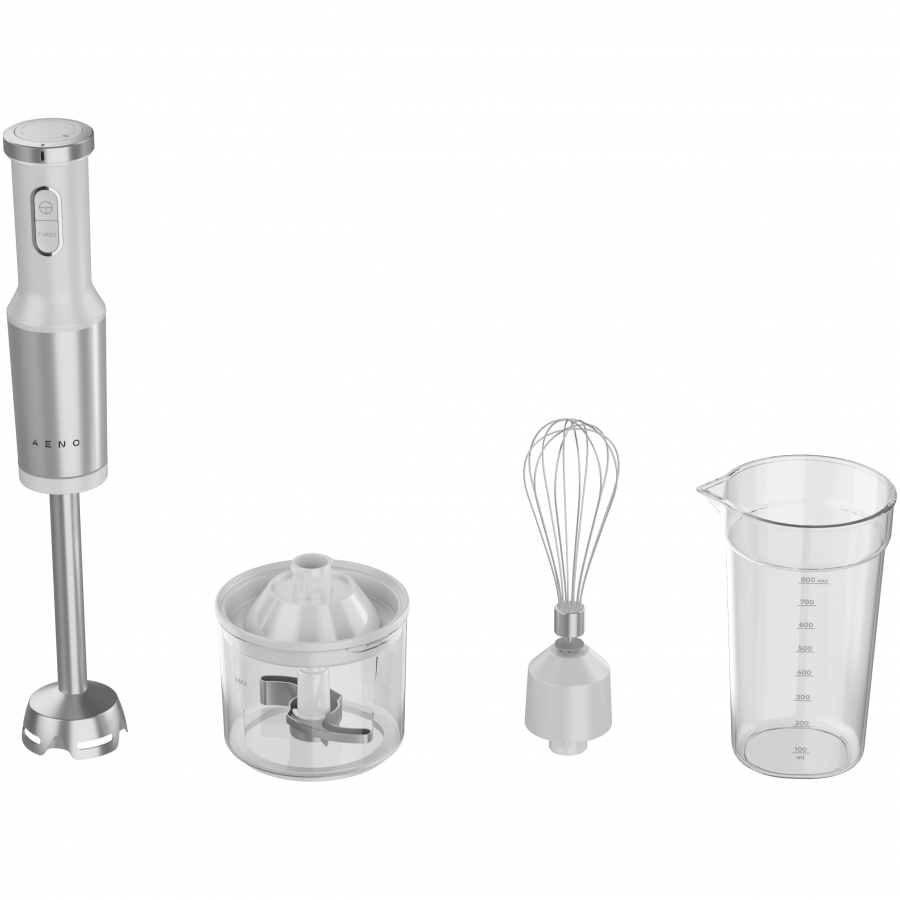 Hand Blender, 1200W in CB, White, Tiger Teeth Cutter, Whisk, Food Processor, Cup [2]