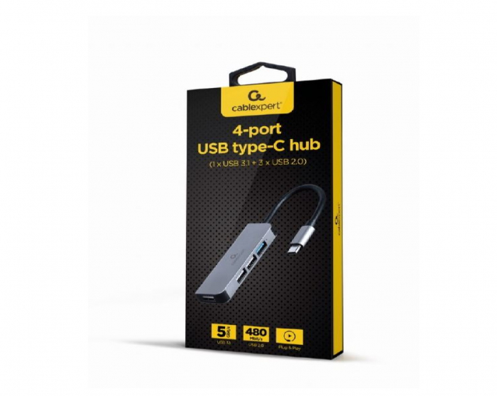 HUB extern GEMBIRD, porturi USB: USB 3.1 x 1, USB 2.0 x 3, conectare prin USB Type-C, argintiu [2]