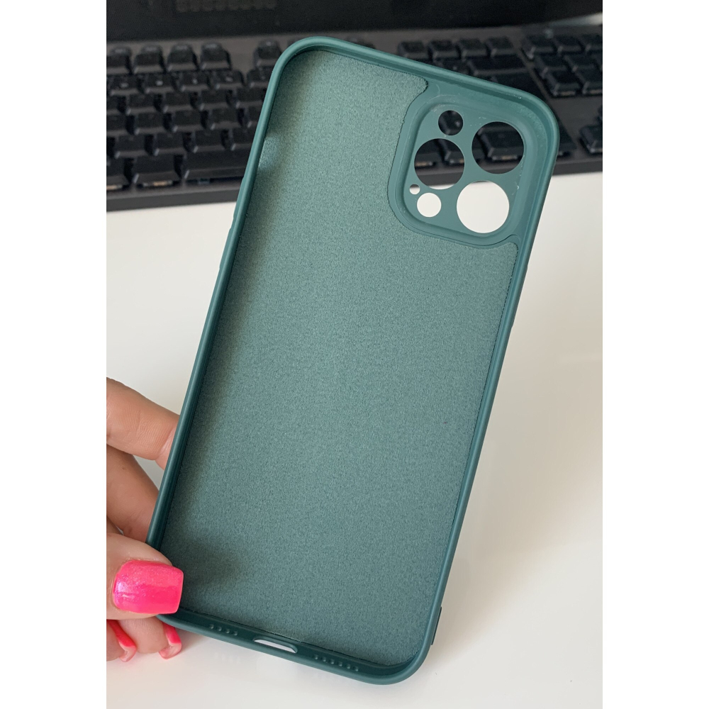 Husa din silicon cu protectie la camere si microfibra pe interior, compatibila cu iPhone 12 Pro Max / Verde inchis [3]