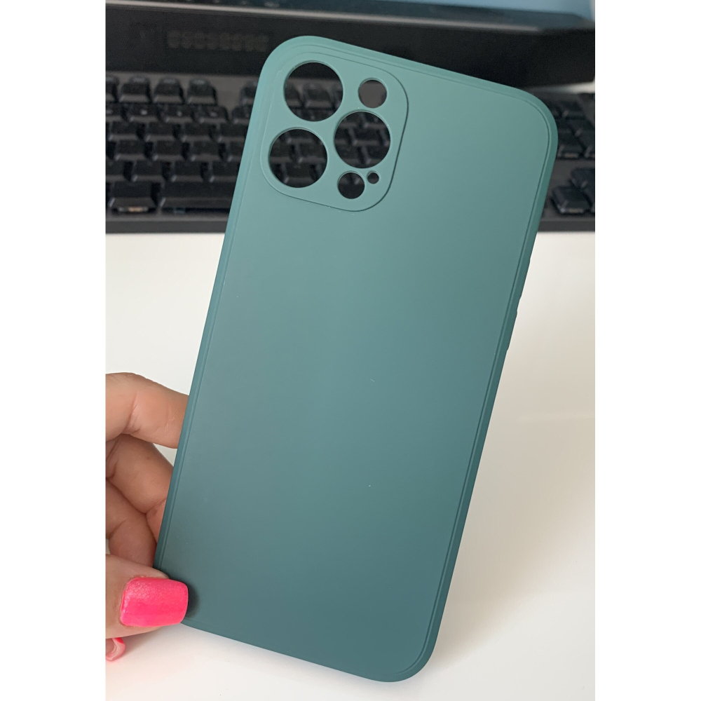 Husa din silicon cu protectie la camere si microfibra pe interior, compatibila cu iPhone 12 Pro Max / Verde inchis [2]