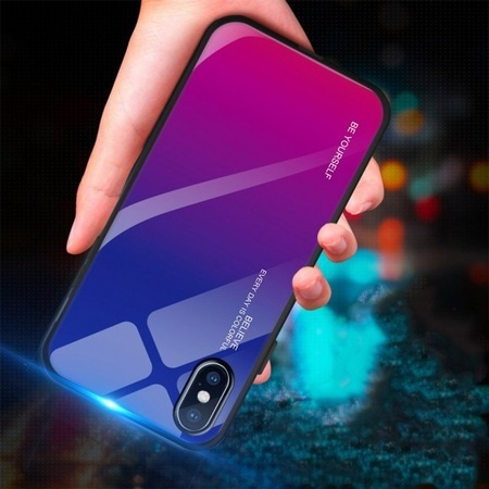Husa Gradient Glass, iPhone XS Max, Tempered Glass, Roz/Mov [2]