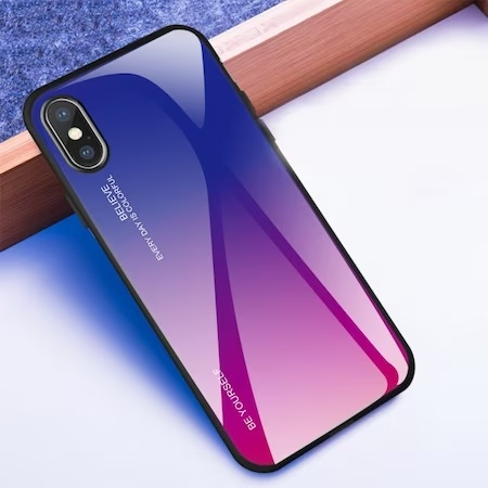 Husa Gradient Glass, iPhone XS Max, Tempered Glass, Roz/Mov [3]