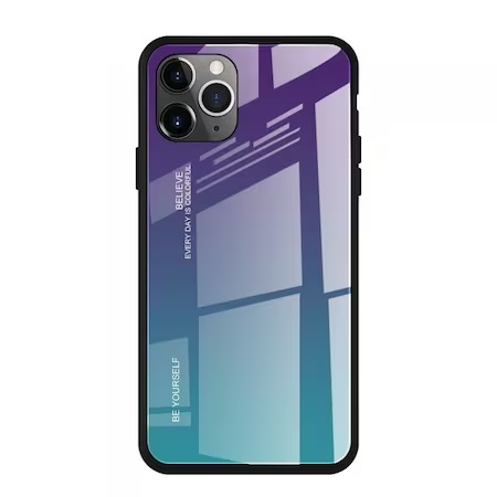 Husa Gradient Glass, pentru Iphone 11 Pro Max, Tempered Glass, Verde/Mov [1]