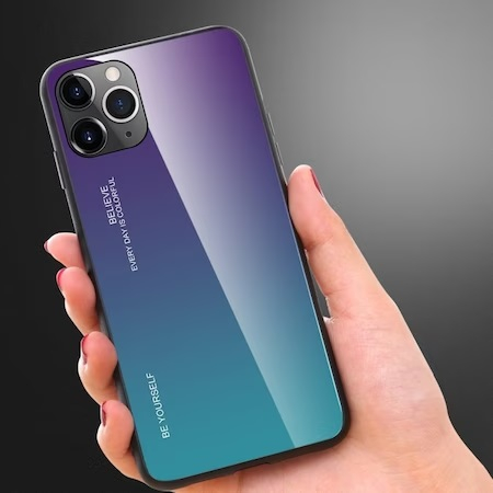 Husa Gradient Glass, pentru Iphone 11 Pro Max, Tempered Glass, Verde/Mov [2]
