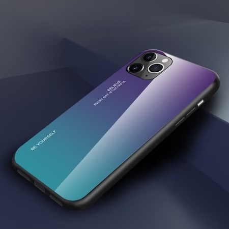 Husa Gradient Glass, pentru Iphone 11 Pro Max, Tempered Glass, Verde/Mov [3]