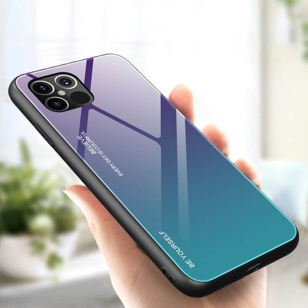 Husa pentru iPhone 12 Pro Max, Gradient Glass Durable, Spate din Sticla Securizata, Verde / Violet [3]