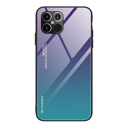 Husa pentru iPhone 12 Pro Max, Gradient Glass Durable, Spate din Sticla Securizata, Verde / Violet [2]