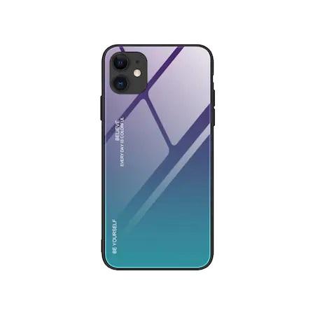 Husa Spate Upzz Gradient Glass Pentru iPhone 12 Mini, Spate Sticla Rezistenta , Verde Mov [1]