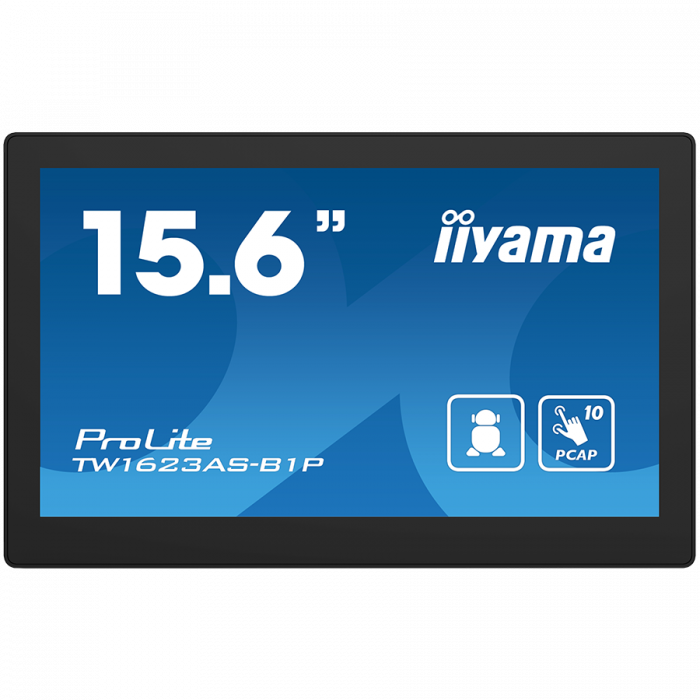 IIYAMA Monitor Android 24/7 TW1623AS-B1P 15.6” Full HD PCAP 10pt touch screen with POE 1920 x 1080 16:9 450 cd/m² 30ms projective capacitive Android 13 BT [1]