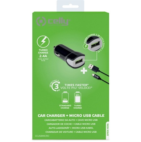 Incarcator auto Celly MicroUSB, Fast Charging, 1xUSB, 2.4A, Negru [2]