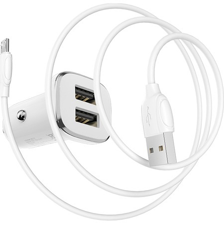 Incarcator Auto cu cablu MicroUSB Borofone BZ12, 2 X USB, 2.4A, 1m, Alb [2]