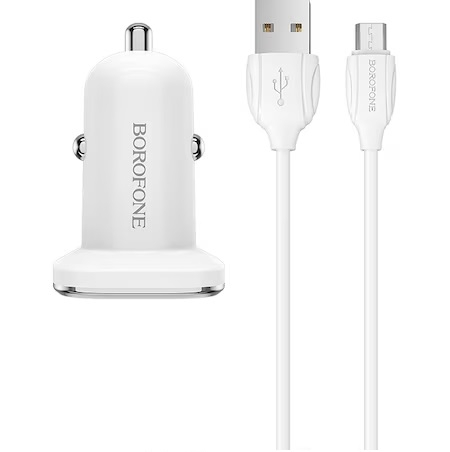 Incarcator Auto cu cablu MicroUSB Borofone BZ12, 2 X USB, 2.4A, 1m, Alb [4]