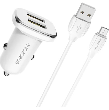 Incarcator Auto cu cablu MicroUSB Borofone BZ12, 2 X USB, 2.4A, 1m, Alb [5]