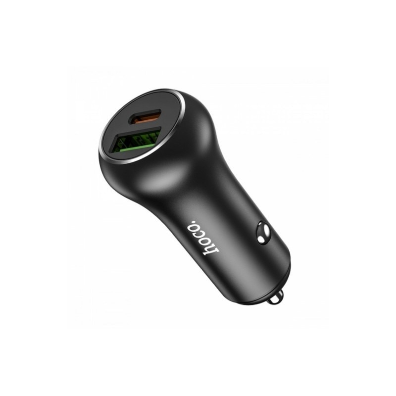 Incarcator Auto Hoco Dual 1 X Usb Qc 3.0, 1 X Usb Type-c Power Delivery 20w, Aluminiu, Negru Z38 [1]