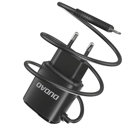 Incarcator de retea, Dudao, A2Pro, Negru, 2xUSB, 12W, Quick Charge 3.0, Cablu Lightning integrat, Compatibilitate larga [2]