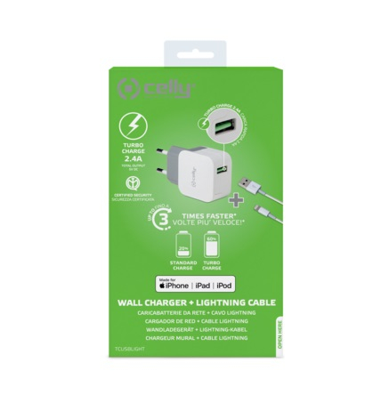 Incarcator Retea Celly, Smart Charge, Cablu Lightning, Alb [2]