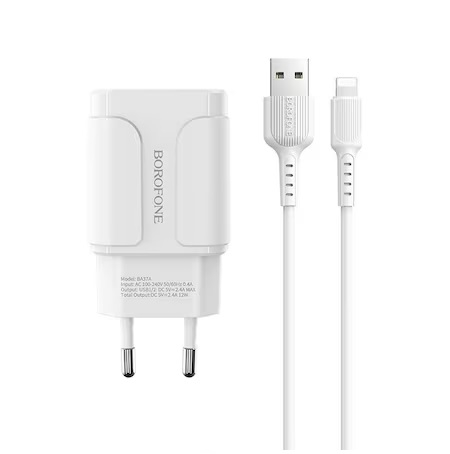 Incatcator retea Borofone A37A, 2XUSB + cablu Lightning, Alb [2]
