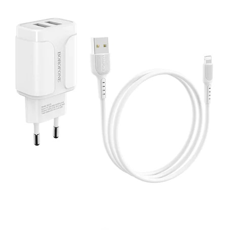 Incatcator retea Borofone A37A, 2XUSB + cablu Lightning, Alb [5]